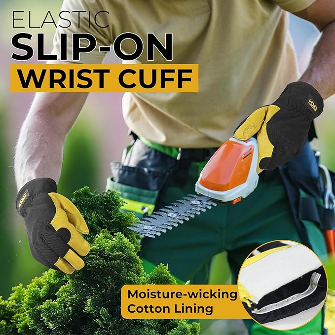 HANDLANDY Leather Work Gloves for Men & Women, Reinforced Durable Garden Gloves, Cowhide Working Glove for Gardening