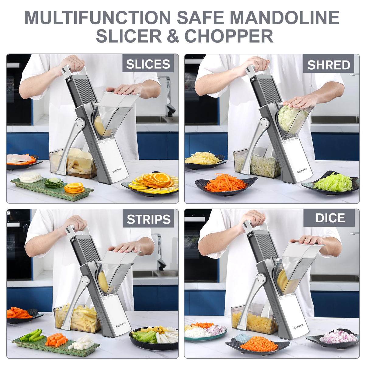 SupMaKin Safe Mandoline Slicer Plus for Kitchen Adjustable Vegetable Slicer