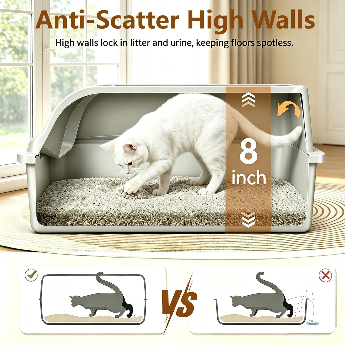 KISENG 2-Pack Stainless Steel Litter Box Large Easy Clean 2-Scoop Included