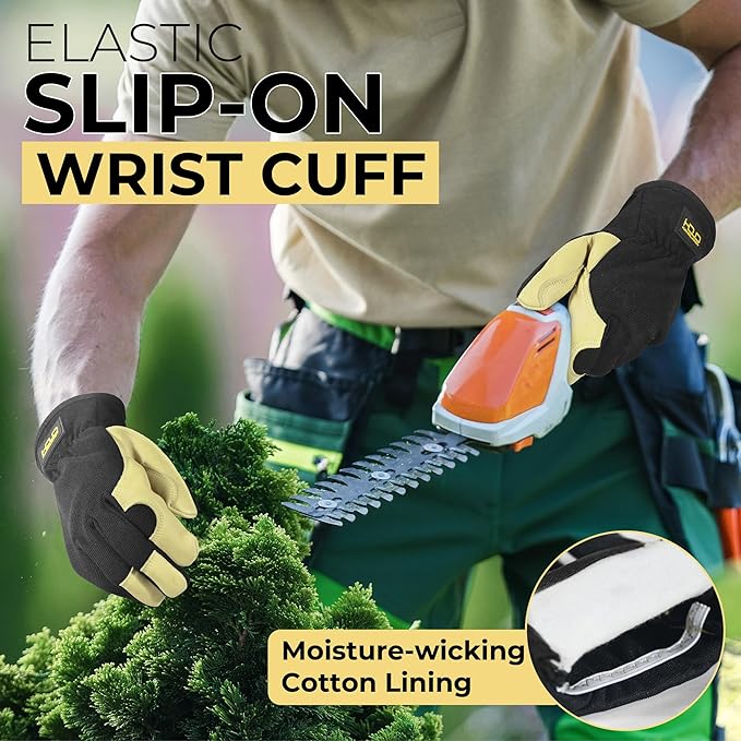 HANDLANDY Leather Work Gloves for Men & Women, Reinforced Durable Garden Gloves, Cowhide Working Glove for Gardening
