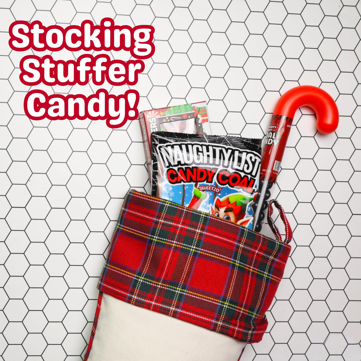 Naughty List Coal Candy Canes, Funny Christmas Stocking Stuffer Gag Gifts, Strawberry Flavored Chewy Treats, 1.41 Ounces (Pack of 3)