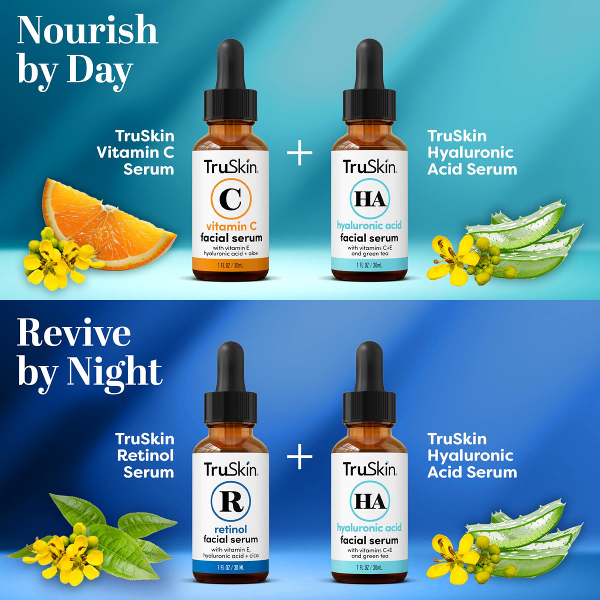 TruSkin Serum Trio with Vitamin C, Retinol & Hyaluronic Acid, 1 fl oz Each