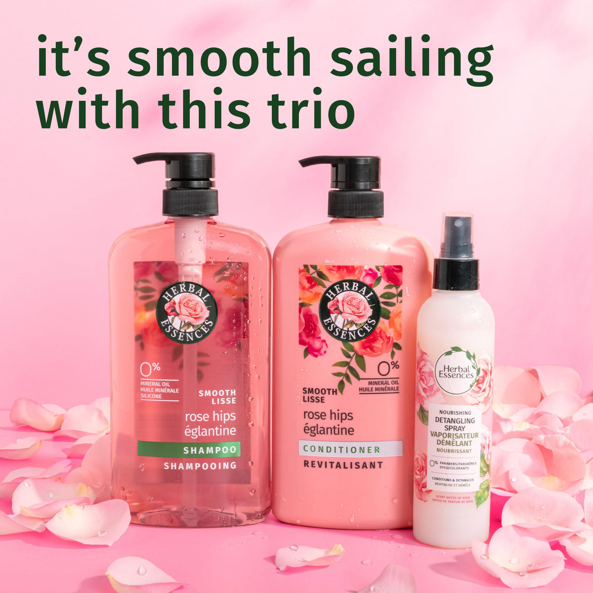 Herbal Essences Shampoo, Rose Hips - Smooth Collection, Shiny Hair with Vitamin E & Jojoba, Safe for Color Treated Hair, Floral Scent, Cruelty-Free, Dermatologist-Tested, 29.2 Fl Oz