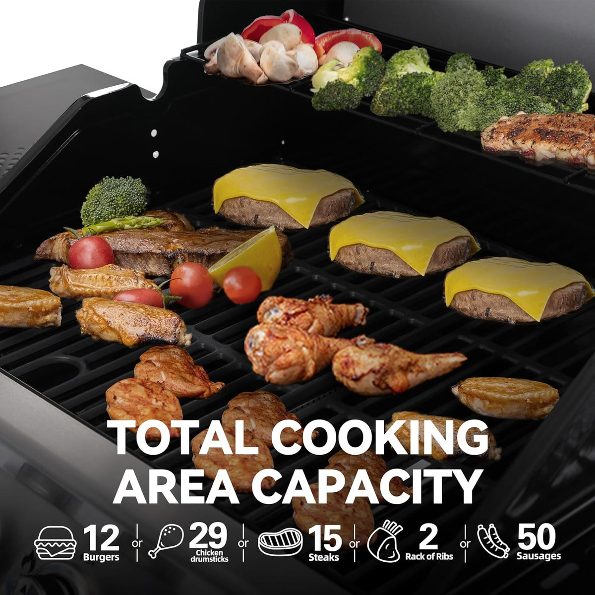 Royal Gourmet 4-Burner Propane Gas Grill with Warming Rack, Outdoor BBQ Grill with 34,000 BTUs Output for Patio Garden Barbecue Grilling, Black & Silver