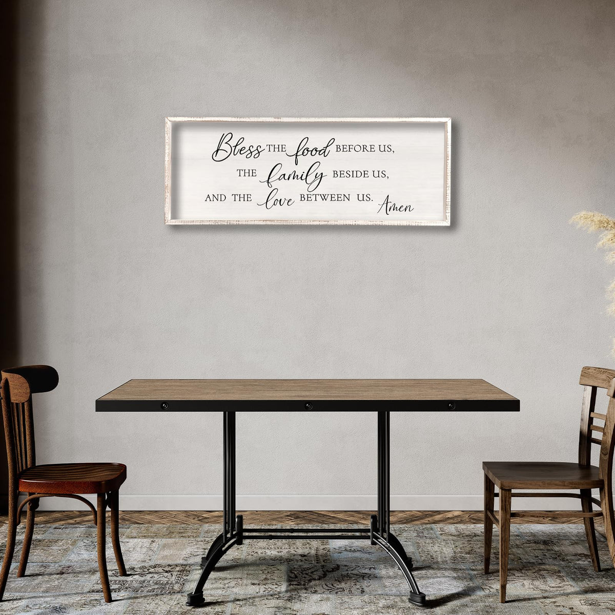 comurdyo Bless the Food Before Us Wall Decor Sign 32" X 12", White