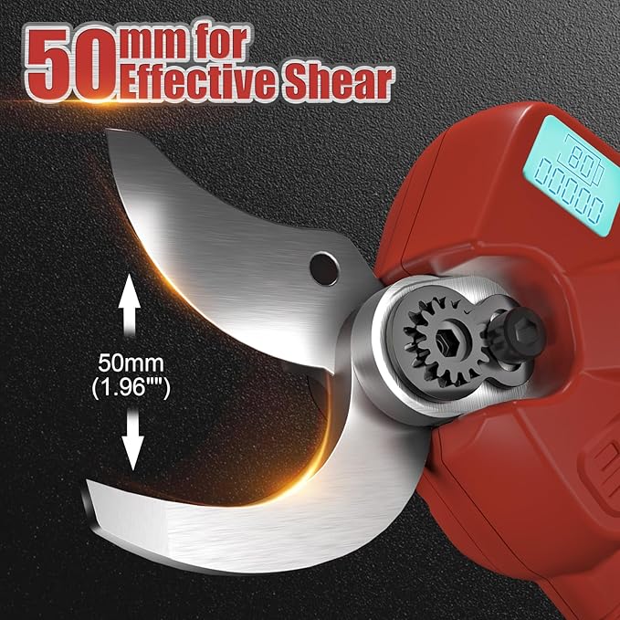 Electric Pruning Shears, 50mm 1.96" Cutting Diameter Cordless Power Pruner with 2Pcs Rechargeable Batteries, Tree Branch Cutter with SK7 High Carbon Steel Blade for Gardening Pruning