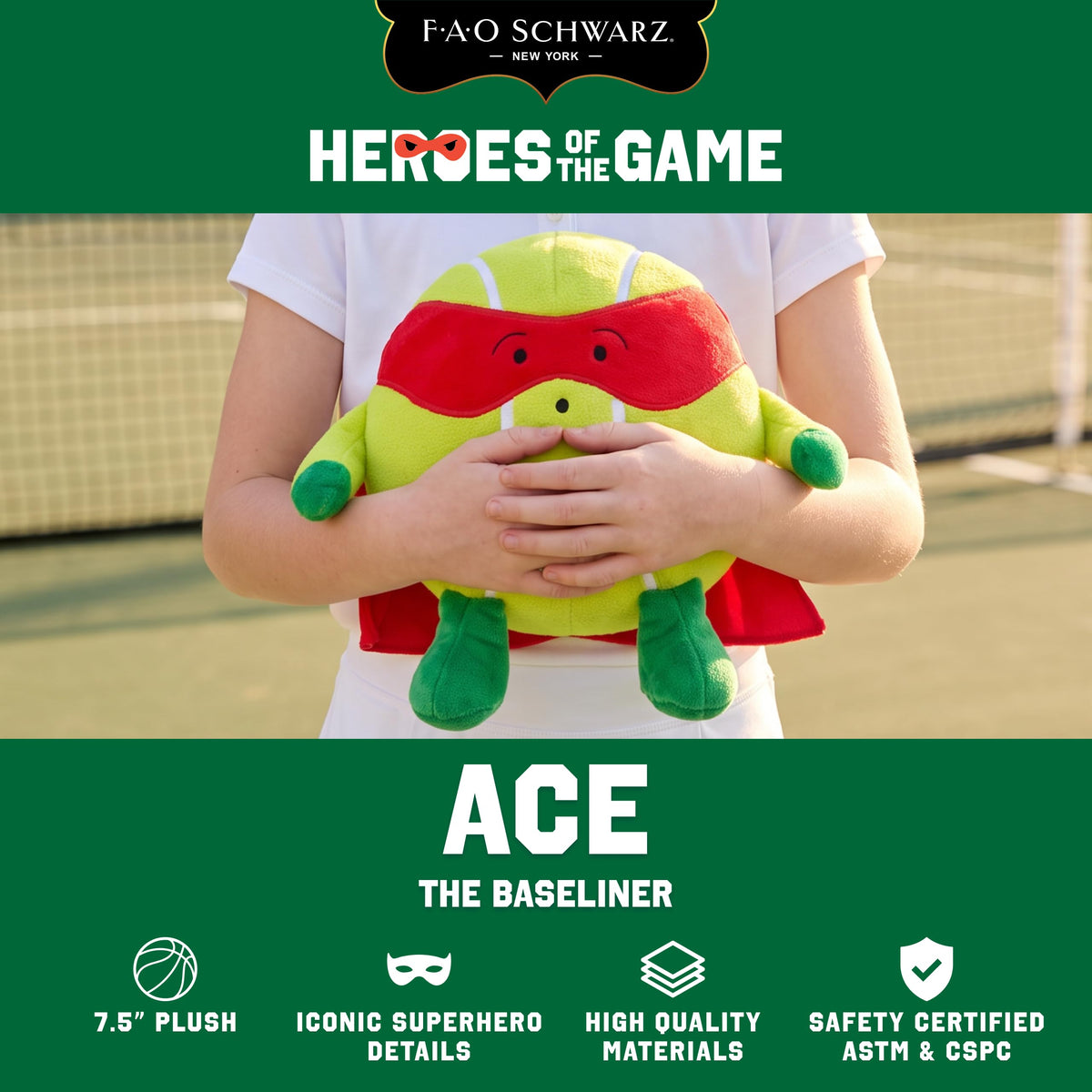 FAO Schwarz Heroes of the Game 7.5” Tennis Plush, Kids Stuffed Animal