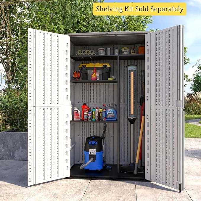 HOMSPARK Storage Shed Weather Resistance, Multi-Purpose Outdoor Storage Cabinet for Backyards and Patios, Vertical Storage Shed for Lawnmower, Patio Accessories (White 1, Tall - 53 cu.ft)