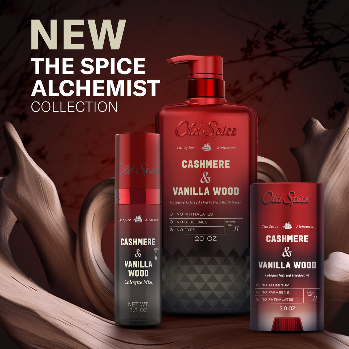 Old Spice Cologne Mist for Men, The Spice Alchemist Collection, 24/7 Cologne Infused Scent, No Trade Off Formula, Free of Parabens & Phthalates, Cashmere + Vanilla Wood Scent, 3.8 oz
