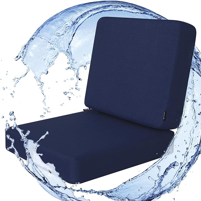 Favoyard Outdoor Deep Seat Cushion Set, 19 x 19 Inch Rainproof & 3-Year Fade Resistant Patio Furniture Cushions, Removable Seat Bottom & Back Cushion Covers with Ties for Chair, Sofa, Couch, Blue