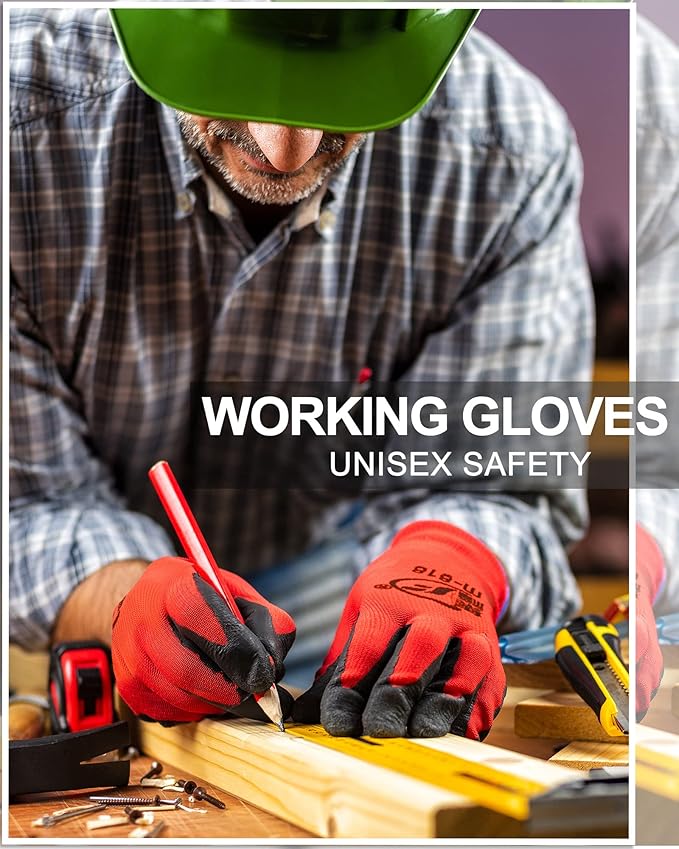 Nuogo 48 Pairs Gardening Gloves for Men Women Rubber Coated Safety Work Gloves Bulk for Gardening Construction Work