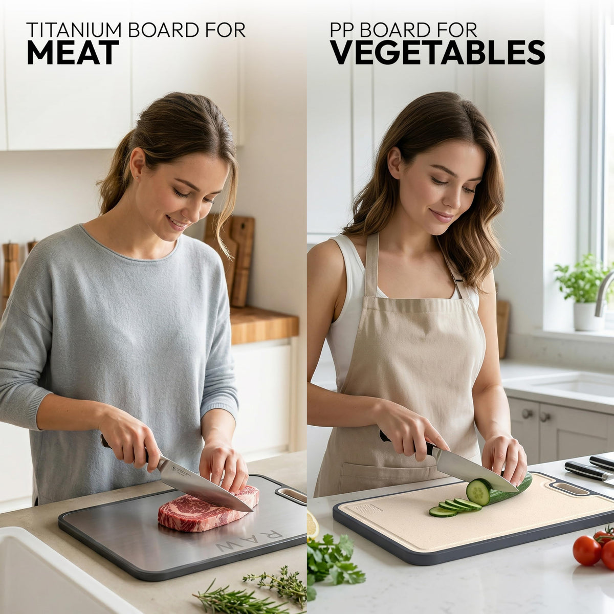 ELK DESIGNS Titanium Cutting Board - Double Sided Food Grade Chopping Board For Kitchen - Pure Titanium/PP, Non Porous Odor Resistant Cutting Board for Meat, Vegetables & Fruits, Large Size