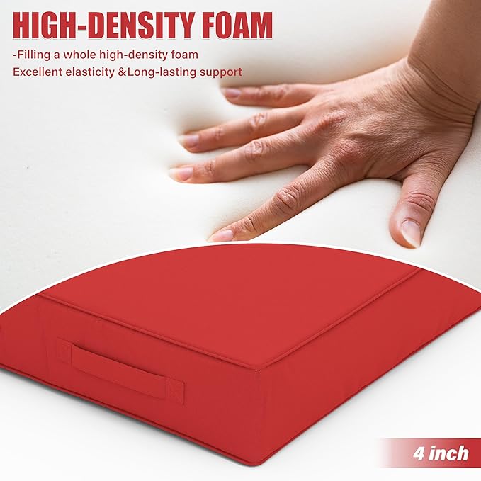 Patio Chair Cushions 19 X 19 X 4 Inch Waterproof Outdoor Seat Cushions for Patio Furniture, Outdoor Sofa Couch Pads with Ties & Handle, Set of 2, Red
