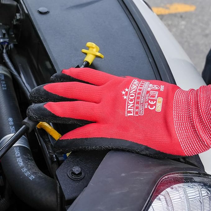 linconson 12 Pack Safety Performance Series Construction Mechanics Wrinkle Latex Work Gloves