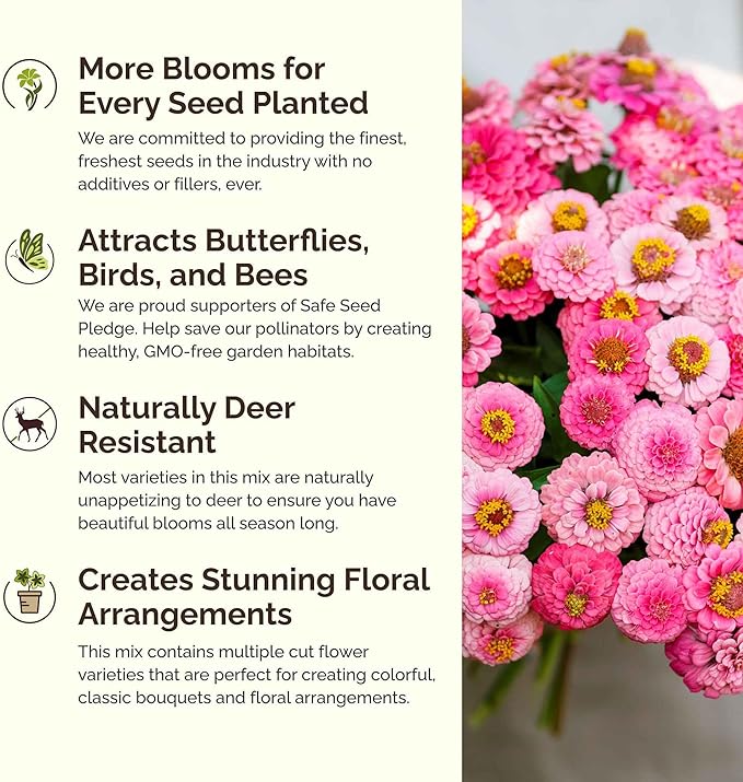 Eden Brothers Pink Perfection Flower Mixed Seeds for Planting, 1 lb, 480,000+ Seeds with Zinnia, Cosmos Versailles | Attracts Pollinators, Plant in Spring or Fall, Zones 3, 4, 5, 6, 7, 8, 9, 10