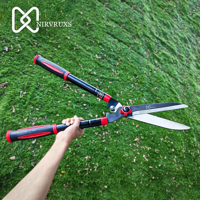 Garden Hedge Shears Heavy Duty with 22.8"-30.3" Extendable Handle, Plant Cutting Scissors -Lawn Pruners - Yard and Garden Tools