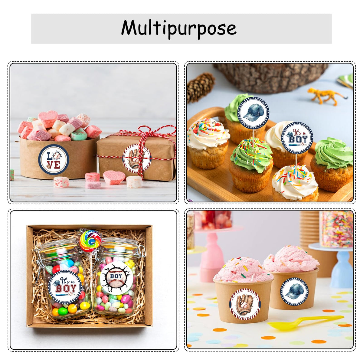 Baseball It's A Boy Mini Round Stickers - Baseball Gender Reveal Labels for Kisses Chocolates - Sports Theme Baby Shower Kids Birthday Candy Sticker
