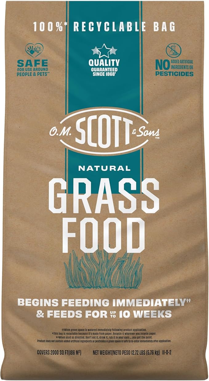 O.M. Scott and Sons Natural Grass Food, Food for Lawns, Fertilizes for up to 10 Weeks, Covers up to 2,000 sq. ft., 12.72 lbs.