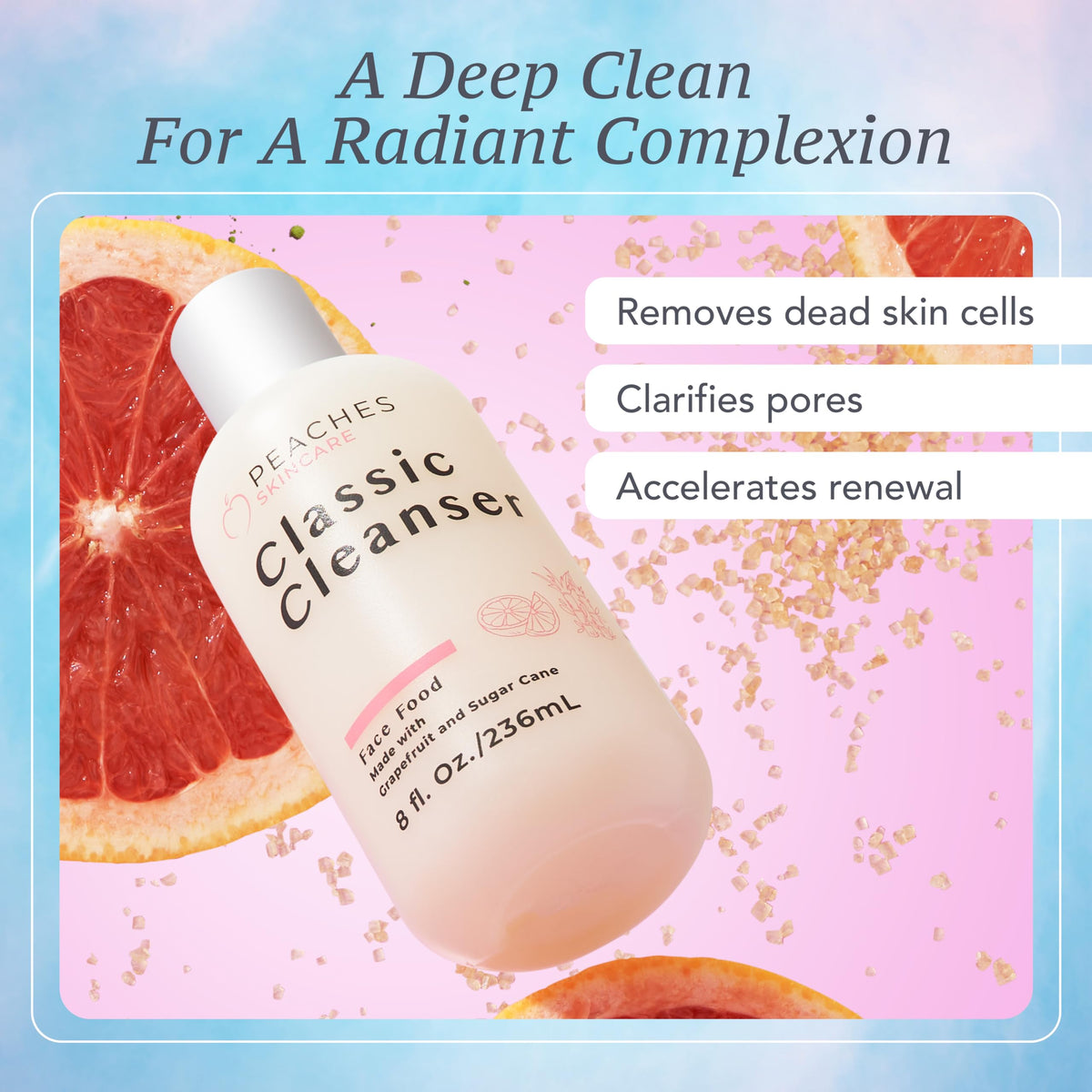 Peaches Skin Care Hydrating Facial Cleanser - Vegan Face Wash, 8 oz
