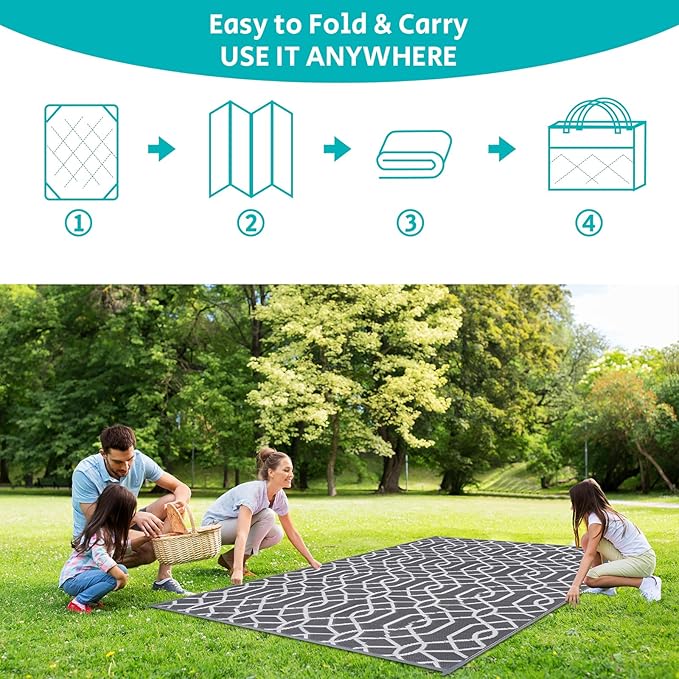 HEBE Outdoor Rug Waterproof 5x8, Reversible Plastic Straw Rug RV Camping Rug, Indoor Outdoor Patio Mat Clearance, Outside Carpet for Porch,Deck,Camper,Balcony,Backyard,Picnic