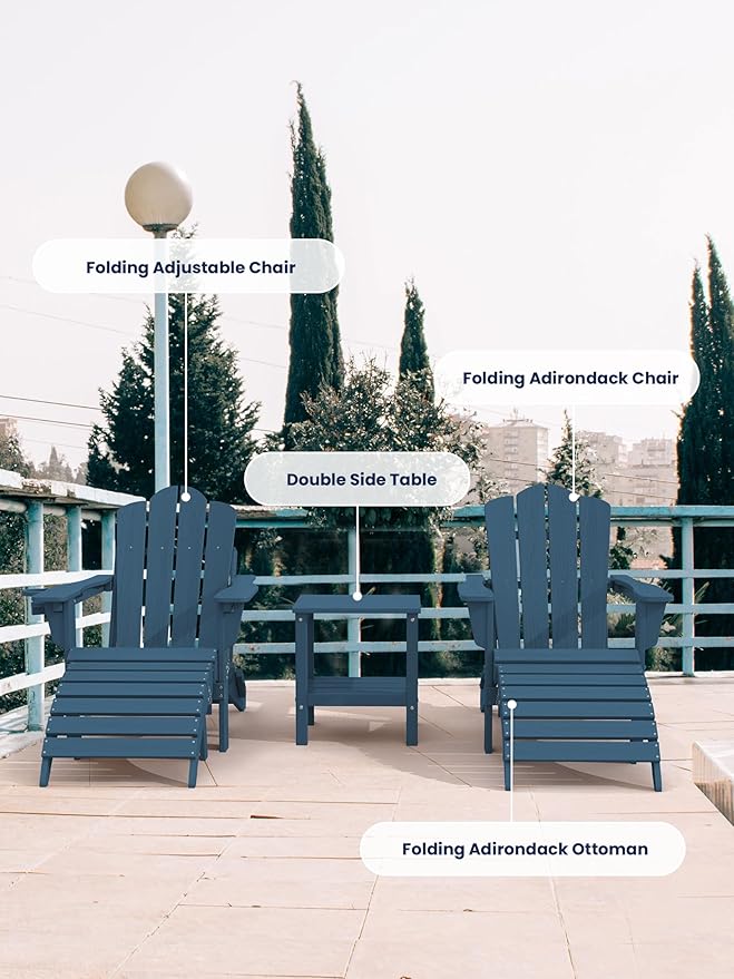 KINGYES Folding Adirondack Ottomans Set of 4 for Adirondack Chair, Navy