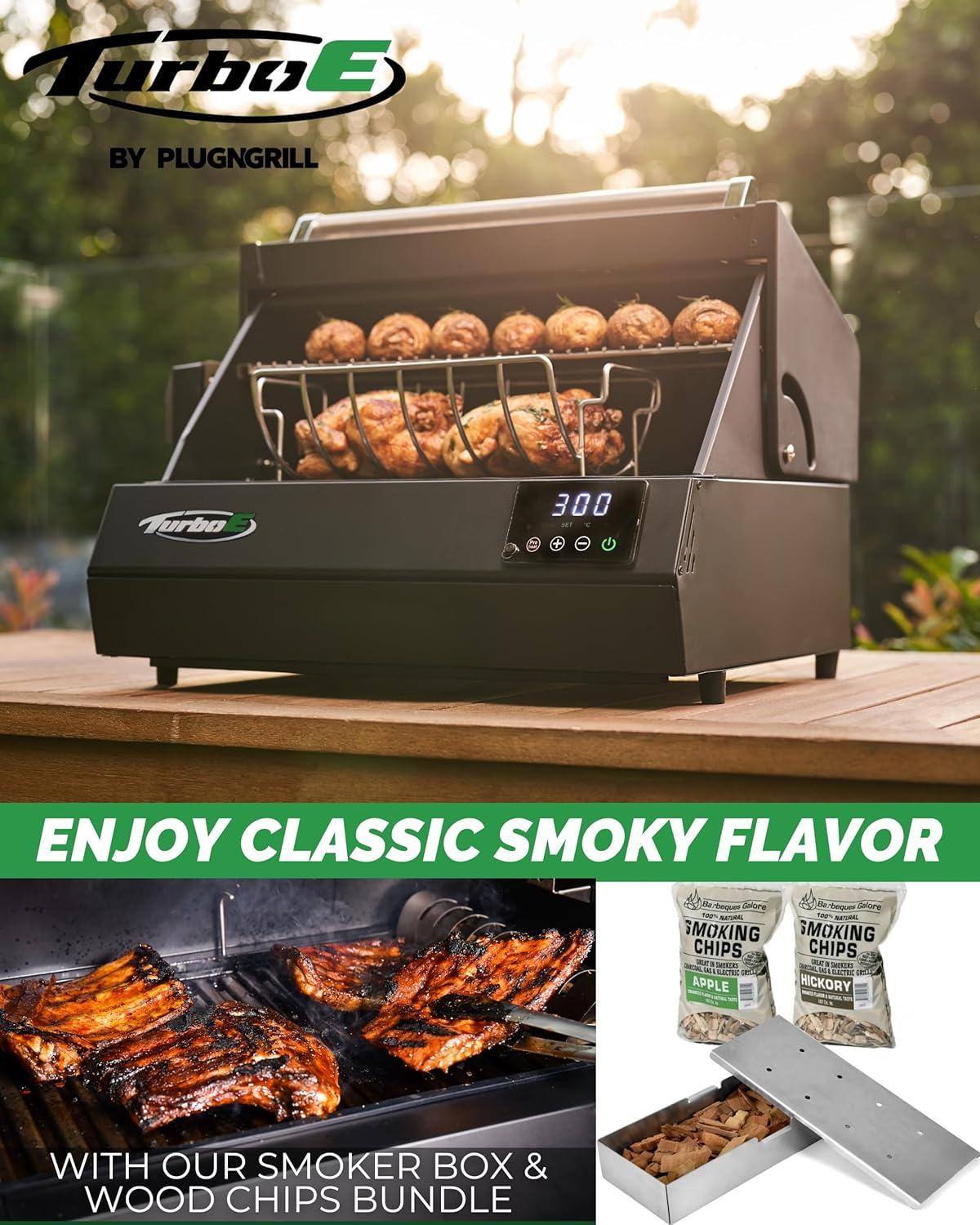 Turbo E Outdoor Electric Grill by PLUGNGRILL - High-Power 1700W Infrared Grill Technology - 24-Inch Smart BBQ Grill with Probe & Digital Display for Precise Cooking & Searing (Turbo E)