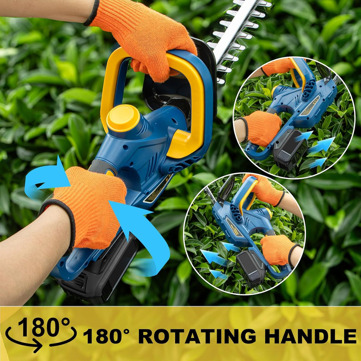 Hedge Trimmer for Dewalt 20V Battery, Cordless Hedge Trimmer with 22'' Dual-Action Blade, 1600RPM, 3/5'' Cutting Width, Rotating Handle & Dual Switch Design (Battery Not Included) (Navy Blue)