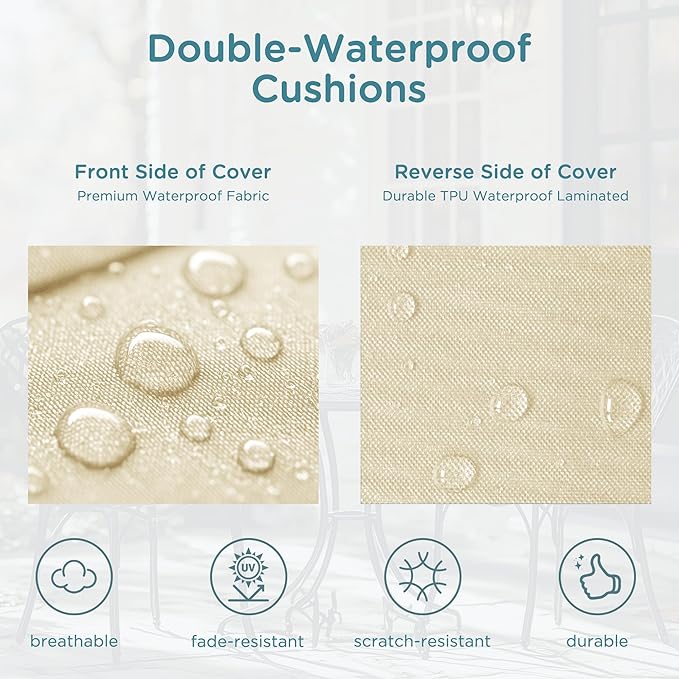 Codi Outdoor Seat Cushions for Patio Furniture 22x22 Inch, Waterproof Chair Cushion with Handles & Adjustable Straps, Fade Resistant - Set of 2, Beige