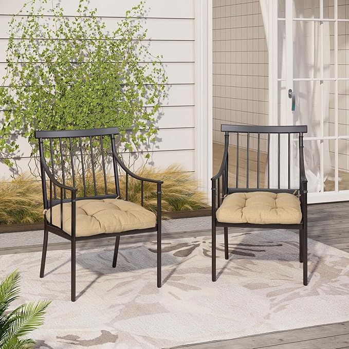 Aoodor 19" x 19" x 5" Tufted Outdoor Chair Cushions, Water Resistant & Fade Resistant Polyester Dining Chair Pads with 2 Straps for Patio Furniture, Set of 4