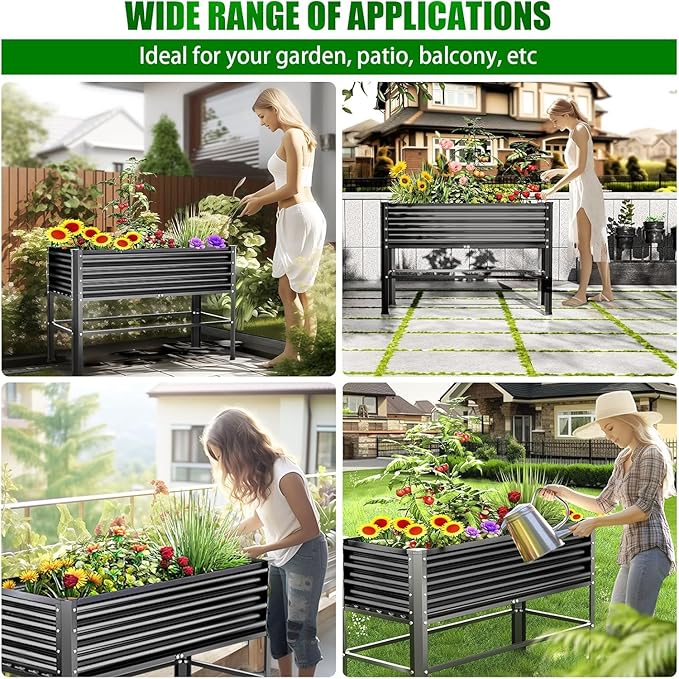 Raised Garden Bed with Legs, 48×24×32in Large Metal Elevated Raised Planter Box,600lb Capacity with Drainage Holes for Vegetables Lawn Green Flowers, Fruits, Terrace