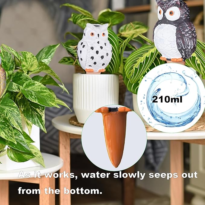 4-Pack Self-Watering Terracotta Spikes for Plants, Automatic Plant Watering Stakes, Keeps Plants Hydrated While You're Away, Ideal for Indoor & Outdoor Use (Owl Design)
