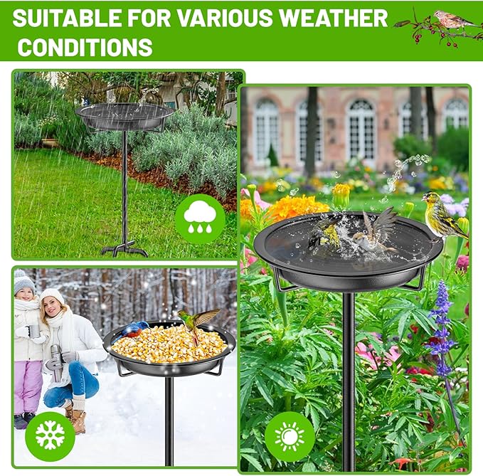 Metal Bird Bath for Outside Garden Birdbath Bowl, 36.2" Height Freestanding Bird Feeders for Outdoors with 4 Prongs Base Stake, Standing Birdfeeders for Yard Lawn Decor (Black)