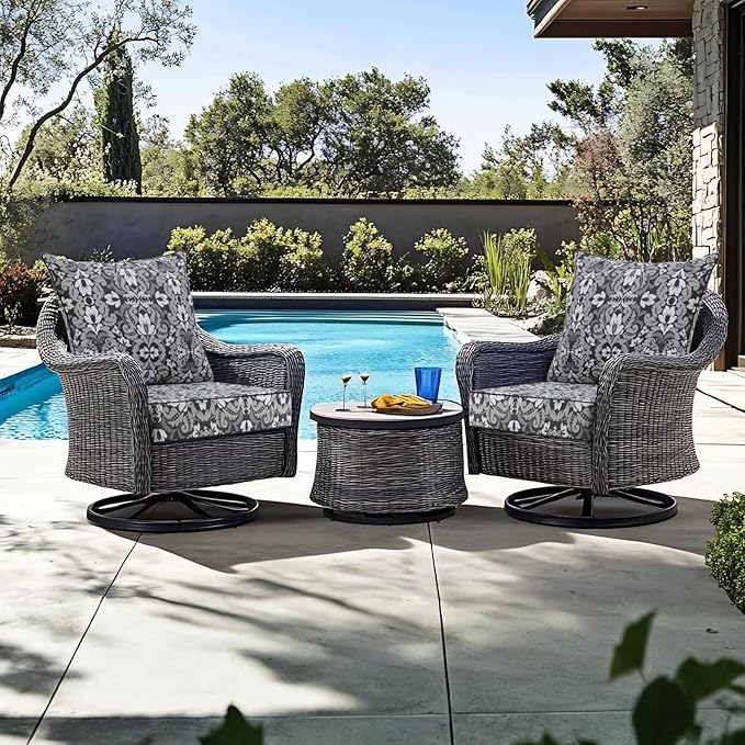 Favoyard Outdoor Seat Cushion 22 x 22 x 3 in Waterproof Pattern Fade Resistant Cover Removable Patio Furniture Cushions Deep Seat & Back Cushion Set with Adjustable Straps for Patio Chair Sofa Couch