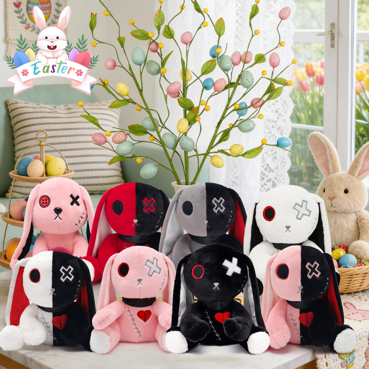 Goth Bunny Plush Horror Easter Creepy Spooky Crazy Rabbit Plushie Toy