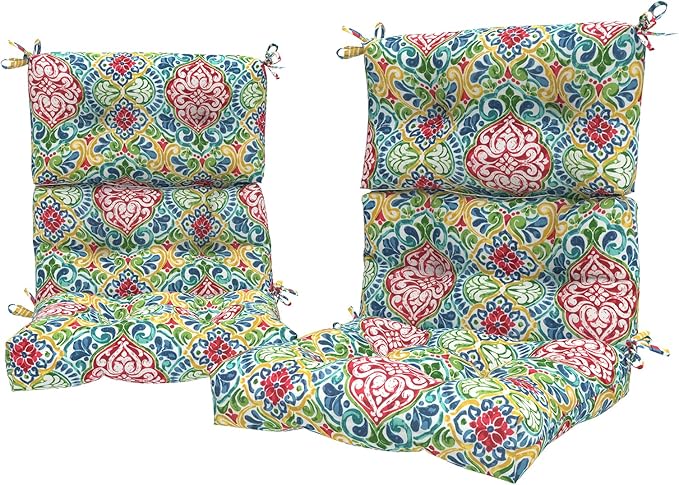 LVTXIII Outdoor Seat/Back Chair Cushion Patio Tufted High Back Cushion, Seasonal Replacement Rocking Chair Cushion with Ties, 22” W x 20D”, Set of 2, Damask Red