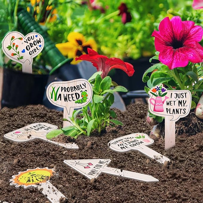 Funny Plant Labels - 15 Pack Garden Markers for Succulent Flowers, Greenery, Seedling Plants - Waterproof, Outdoor/Indoor Patio Tags, Garden Stakes