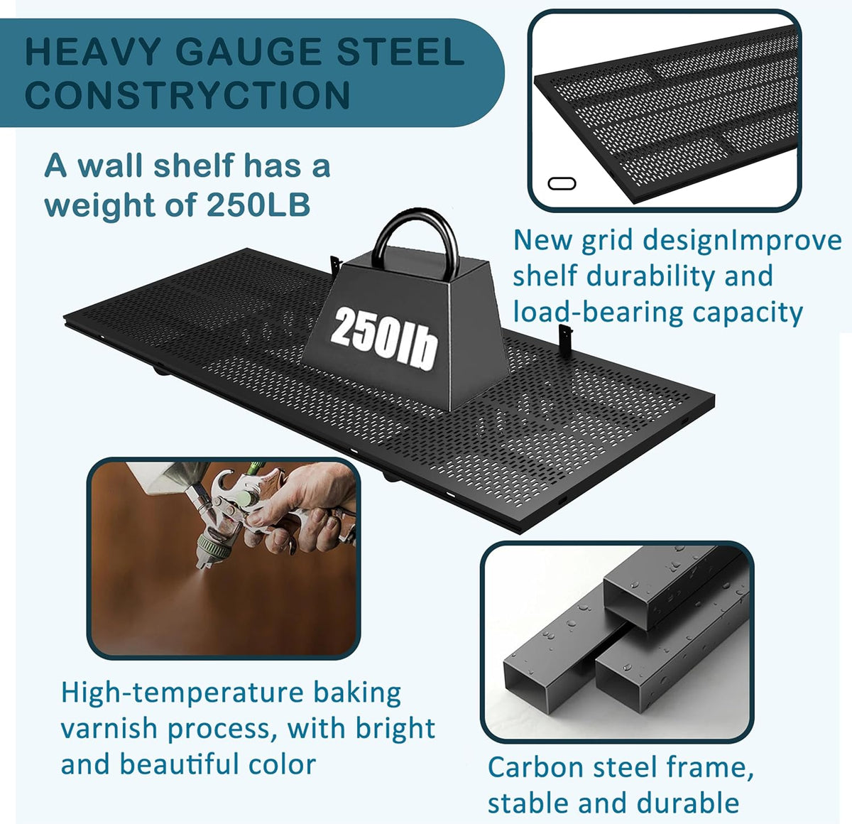 New 4 Pack Garage Wall Shelving, Heavy Duty 1.5' x 3.8' Wall Mount Storage Shelf with Hooks, Garage Storage Rack Floating Shelves, Holds 250 lbs Each