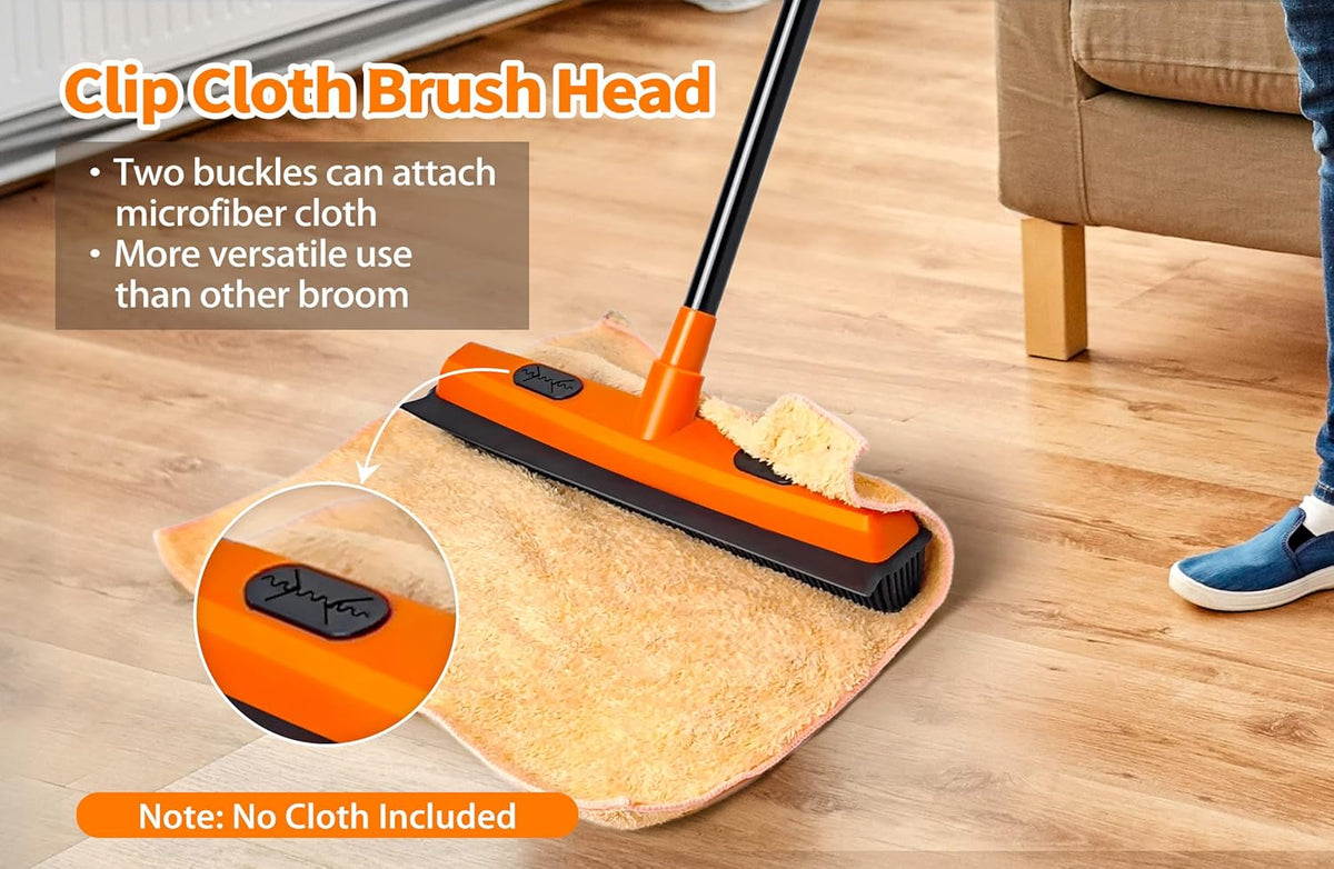 JEHONN Rubber Broom Carpet Rake for Pet Hair Remover, Fur Removal with Squeegee, Portable Detailing Brush Brush, 52.8 Inches Telescopic Long Handle for Fluff Carpet