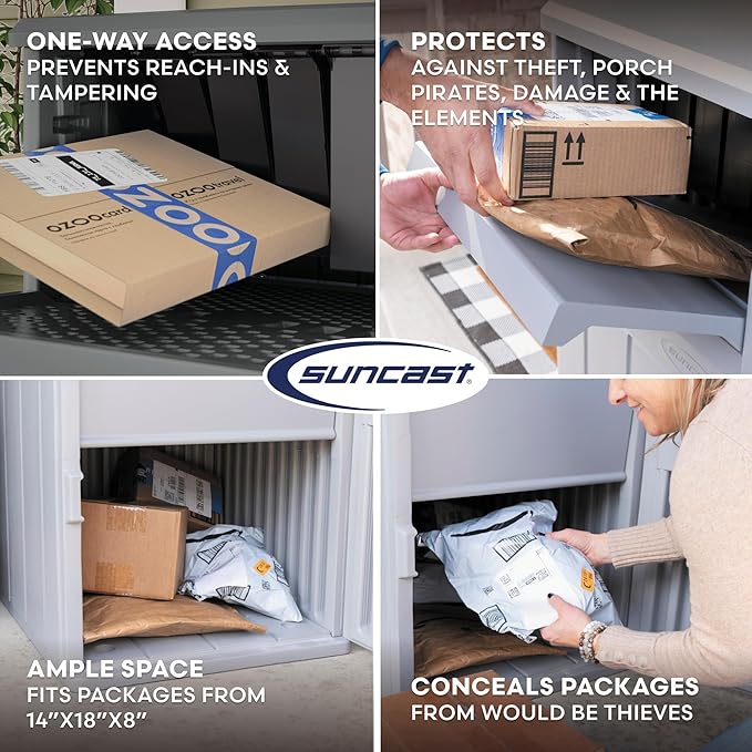 Suncast 33.5-Gallon Capacity Package Delivery Box, Parcel Drop Box with Lock, Weather Resistant Outdoor Storage Solution for Secure Package Deliveries, Made in USA