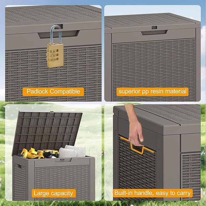 NUNU LAB 31 Gallon Outdoor Storage Box Waterproof,Indoor Outside Deck Boxes,Backyard Storage Bin For Package Delivery,Garden Tools,Patio Cushions,Pool Accessories,Storage Bench Lockable Lid