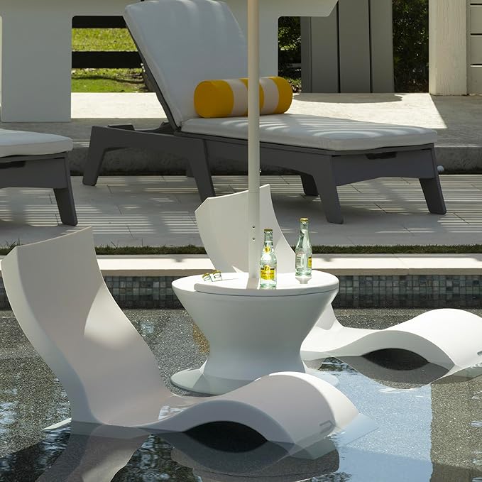 Ledge Lounger Signature Lowback Chair Set - Two Chairs - Ice Bin Side Table - in-Pool - On-Deck - Water Depths 0-9” - All Types - Resin Water Chairs - Pool, Sundeck, Outdoor Patio