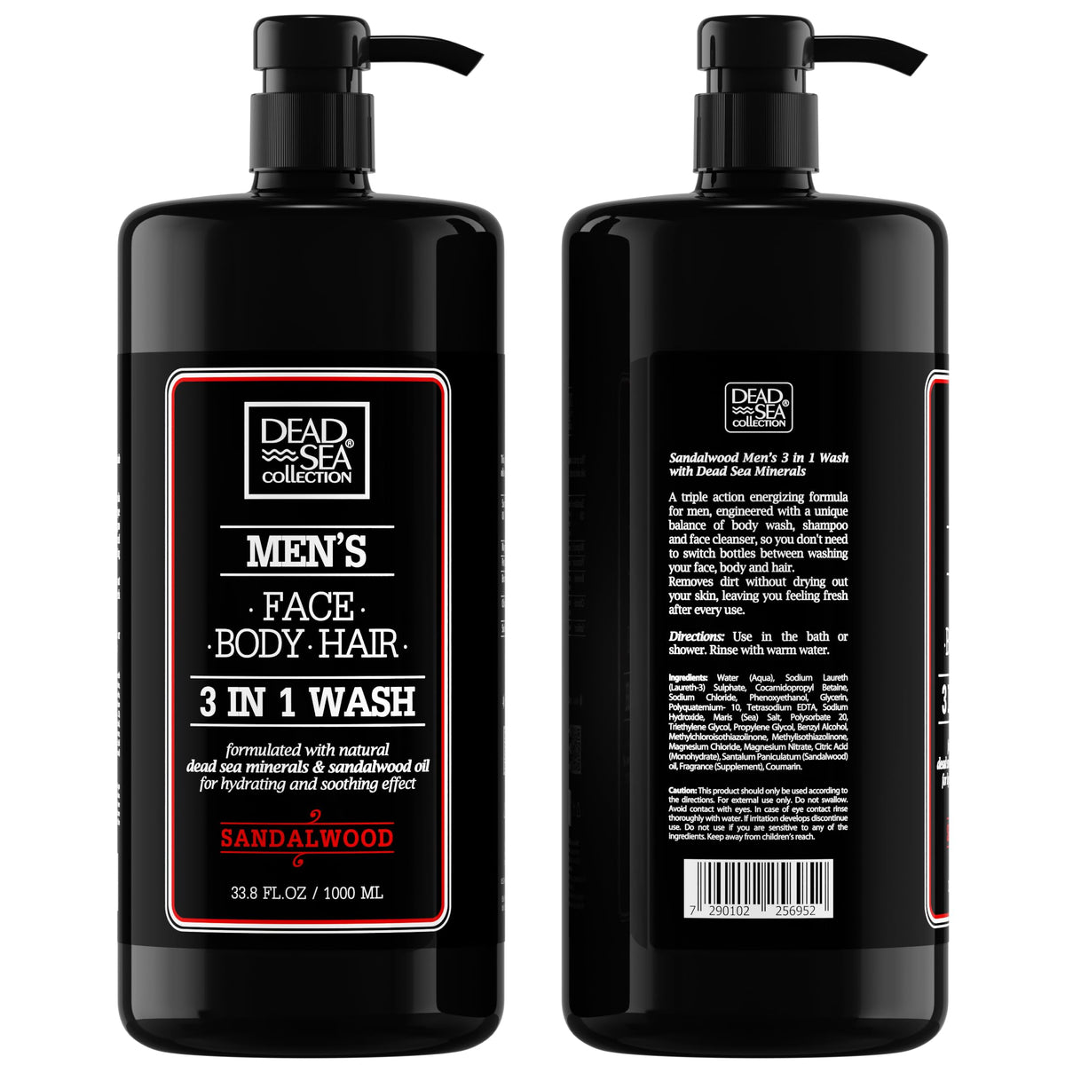 Dead Sea Collection Sandalwood Men’s Body Wash – 3 in 1 Body Wash for Men for Hair, Face & Body – Moisturizing Shower Gel with Dead Sea Minerals – Pack of 2 (33.8 fl oz each)