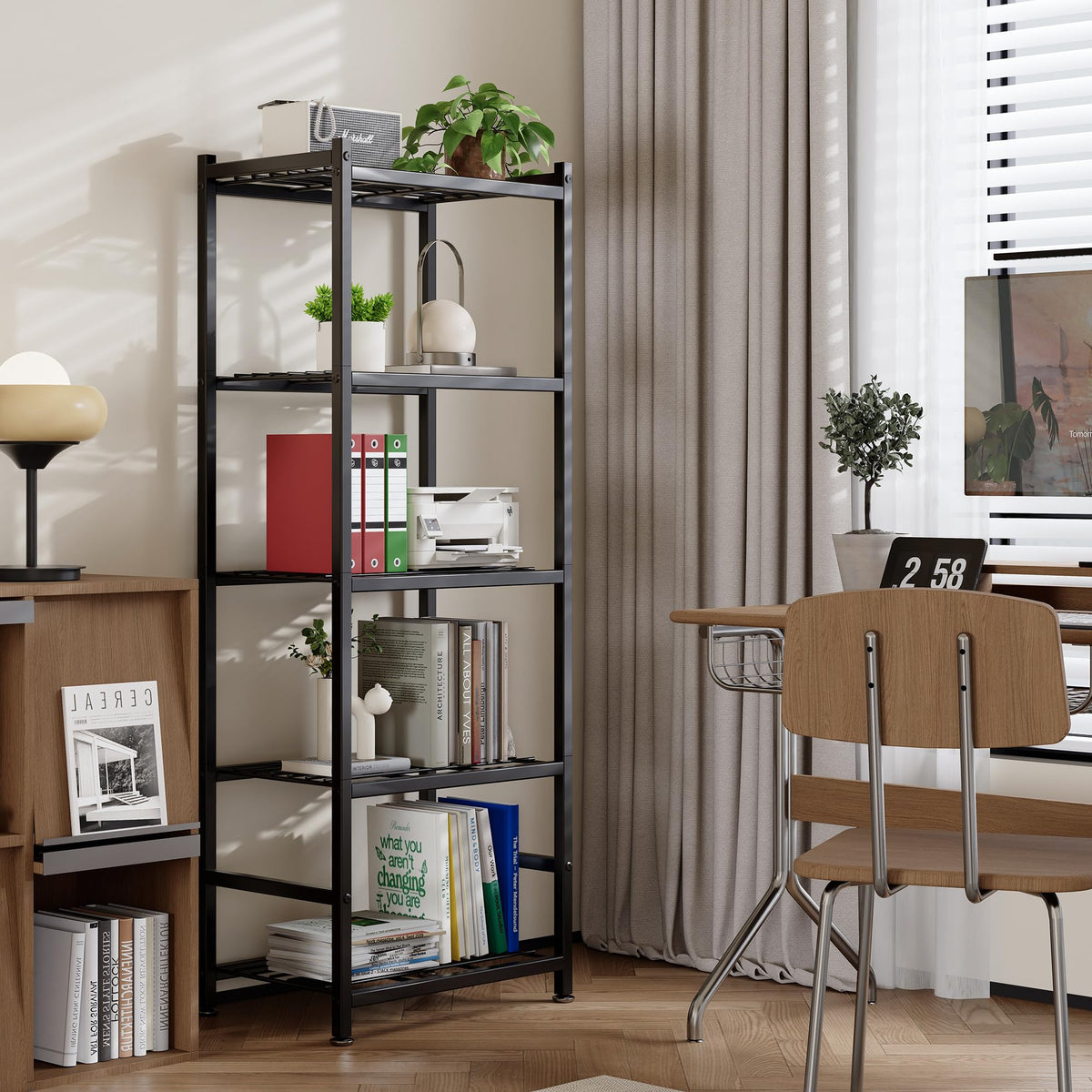 Tujurich Storage Shelves, 5-Tier Metal Shelving Unit with Leveling Feet, Shelf Organizer for Garage, Kitchen, Pantry and Closet Organization,17.7" x 11.8" x 56.3", Black