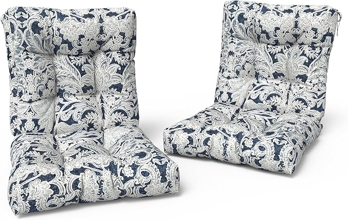 LVTXIII Outdoor Low Back Chair Cushions, Seasonal Replacement Adirondack Chair Cushion with Ties, Patio Waterproof Seat Cushions for Home Garden Use, 21 W x 21 D, Set of 2, Damask Lapis