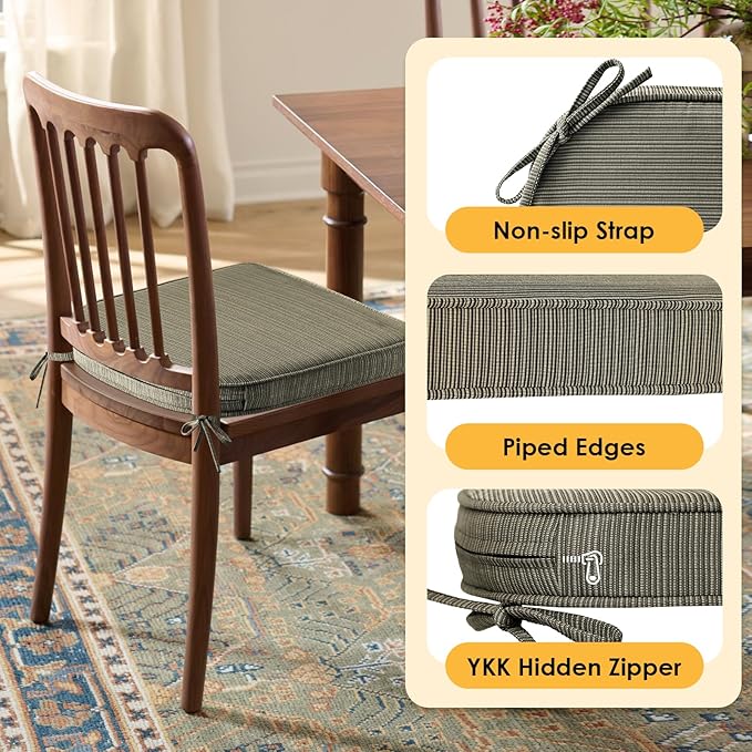 Outdoor Outdoor Round Corner Seat Cushion, 17"x16"x2", Set of 4, Non Slip Seat Cushion Pads with Removable Cover for Patio Furniture, Garden Yard Lawn, Dark Black Tan Stripe