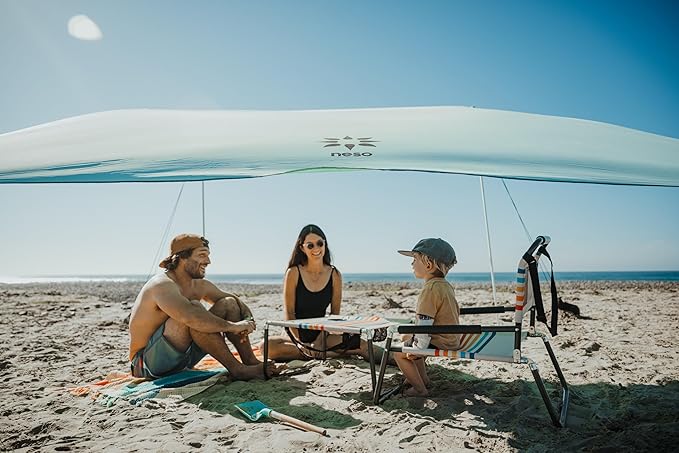 Neso Portable Beach Table with Cup Holders, Cell Phone Pockets, Lightweight for Picnics and Parks (Rainbow)