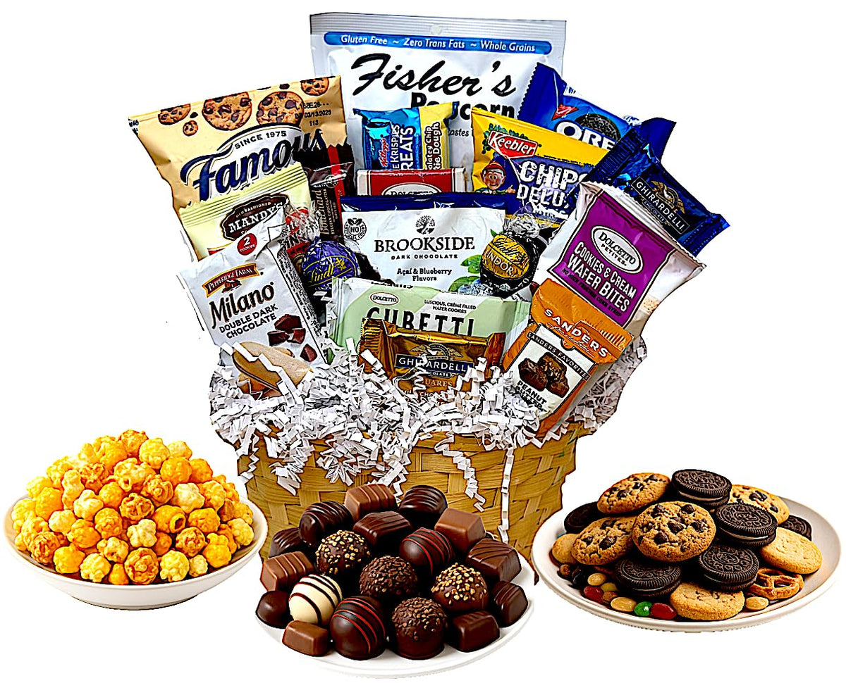 Handcrafted Gift Basket with Chocolates, Cookies, Snacks & Candy. Perfect for Birthdays, Sympathy, Holidays, Clients & Thank You Gifts (Small: $49.99