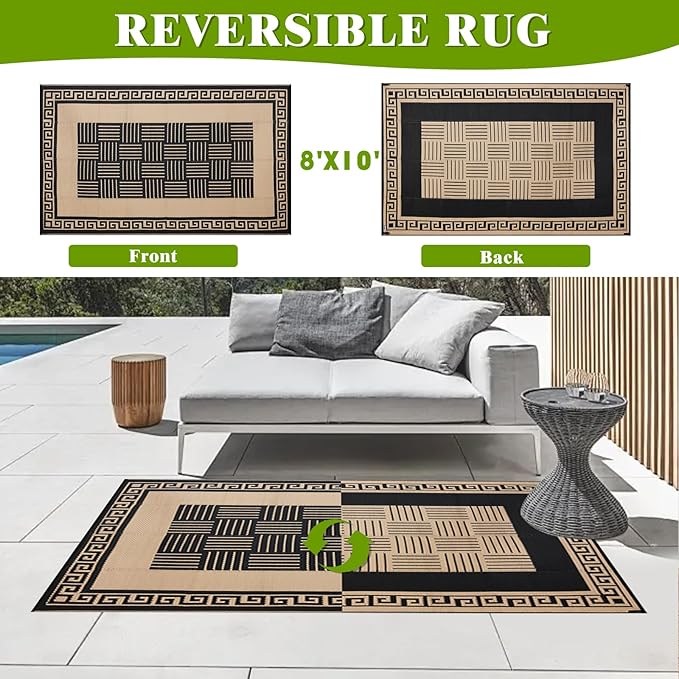 Outdoor Rug 8x10 ft Waterproof, Reversible Outdoor Plastic Straw Rug for Patios Clearance, Outdoor Area Rug Carpet RV Mat for Camping Backyard Deck Porch