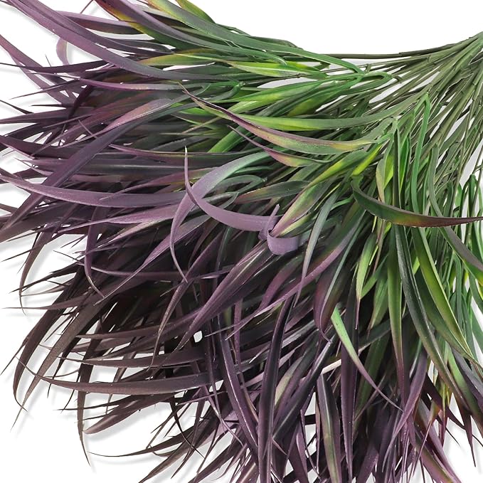 Ouddy Decor 16 Bundles Artificial Plants Outdoor Fake Grass Greenery Stems UV Resistant Faux Plastic Shrubs for Autumn Garden Pathway Front Porch Home Harvest Thanksgiving Halloween Decor, Purple