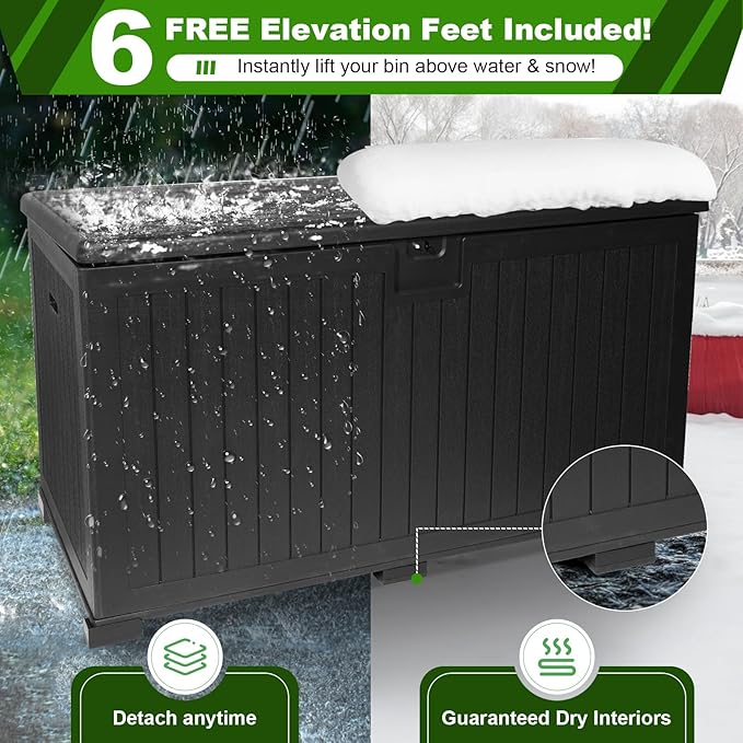 320 Gallon Outdoor Storage Box Waterproof, Extra Large Plastic Outside Deck Box Weatherproof, Resin Patio Storage Bin with Lock and Lids for Pool Equipment, Cushion
